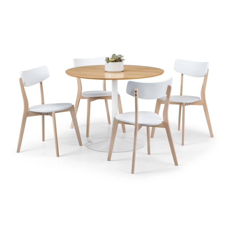 Dining Table & 4 Chairs in White & Oak Top - Blanco