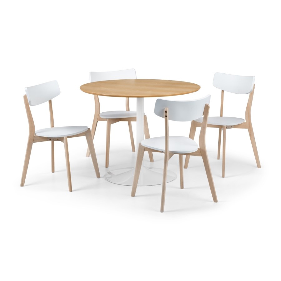 Dining Table & 4 Chairs in White & Oak Top - Blanco