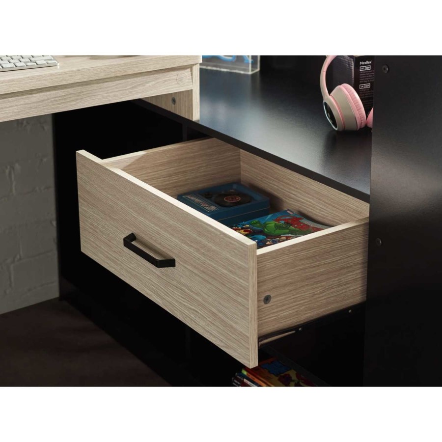 Light Oak and Black High Sleeper Gaming Bed with Desk - Blaze
