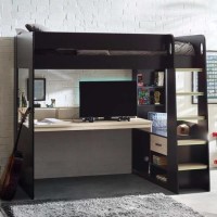 Light Oak and Black High Sleeper Gaming Bed with Desk - Blaze