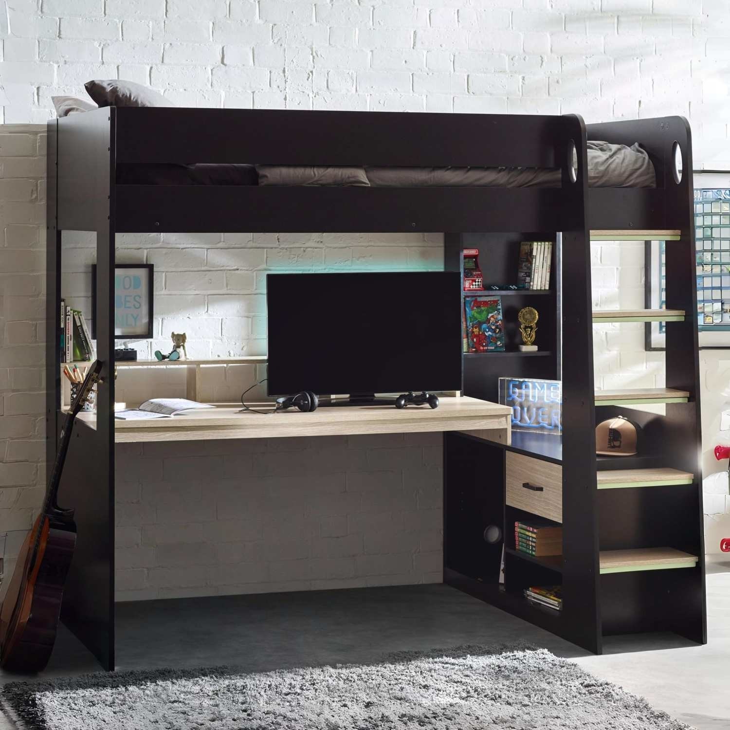 Light Oak High Sleeper Gaming Bed Desk Blaze