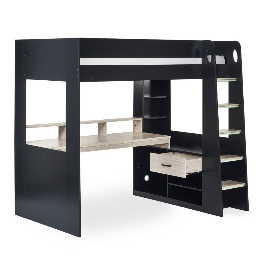 Light Oak and Black High Sleeper Gaming Bed with Desk - Blaze