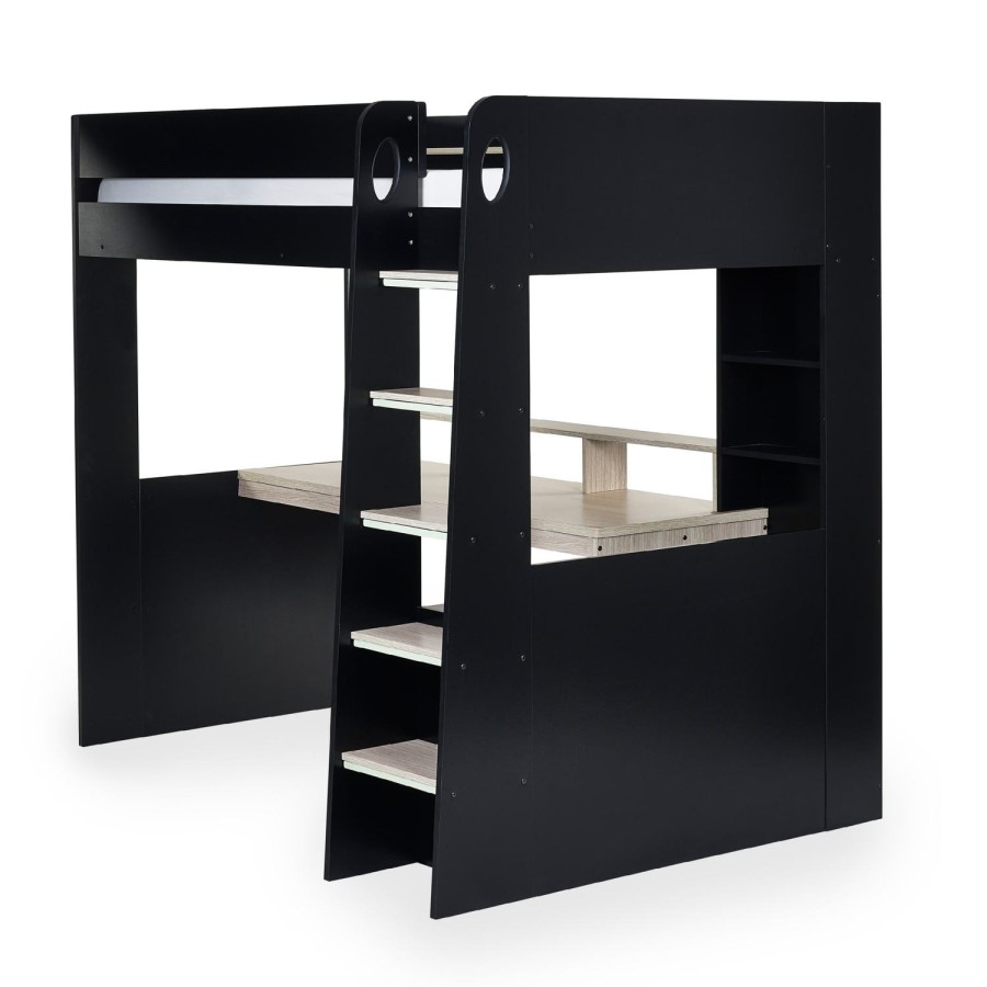 Light Oak and Black High Sleeper Gaming Bed with Desk - Blaze