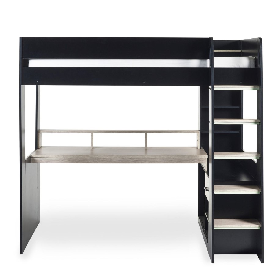 Light Oak and Black High Sleeper Gaming Bed with Desk - Blaze