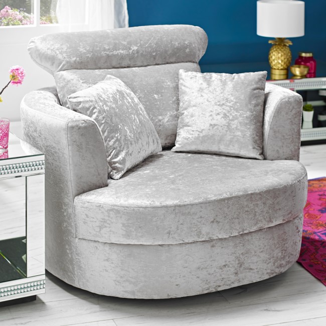 LPD Swivel Snuggler Chair in Silver Crushed Velvet - Bliss 