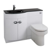 White Left Hand Vanity Unit & Black Glass Basin - Without Toilet