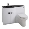 White Left Hand Vanity Unit &amp; Black Glass Basin - Without Toilet