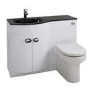 White Left Hand Vanity Unit & Black Glass Basin - Without Toilet