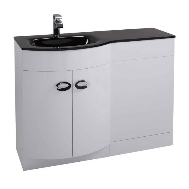 White Left Hand Vanity Unit & Black Glass Basin - Without Toilet