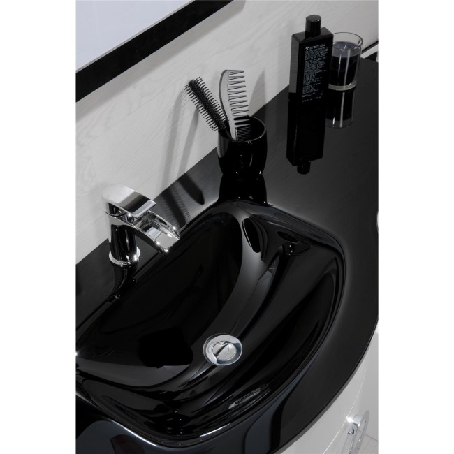 White Left Hand Vanity Unit & Black Glass Basin - Without Toilet