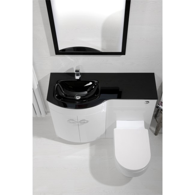 White Left Hand Vanity Unit & Black Glass Basin - Without Toilet