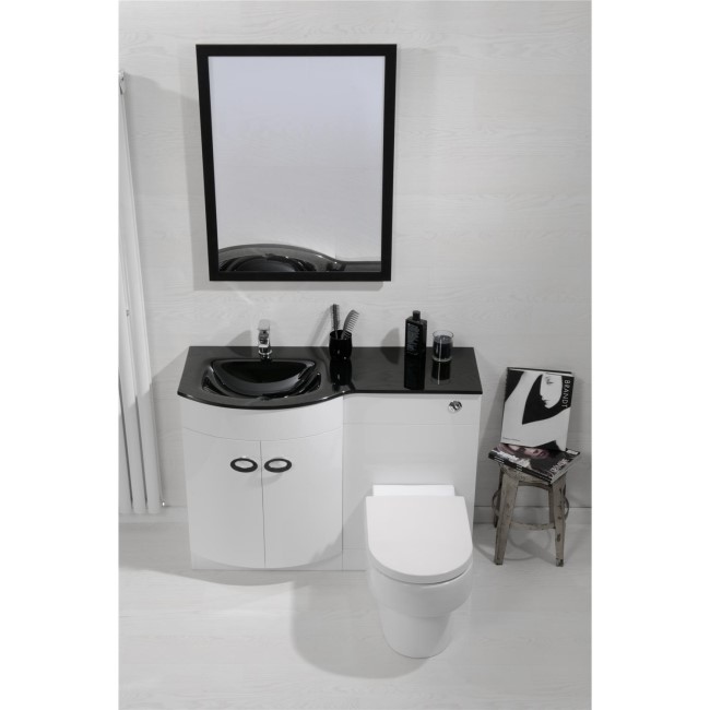 White Left Hand Vanity Unit & Black Glass Basin - Without Toilet