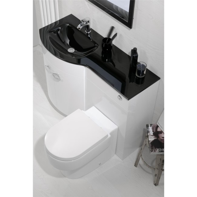 White Left Hand Vanity Unit & Black Glass Basin - Without Toilet