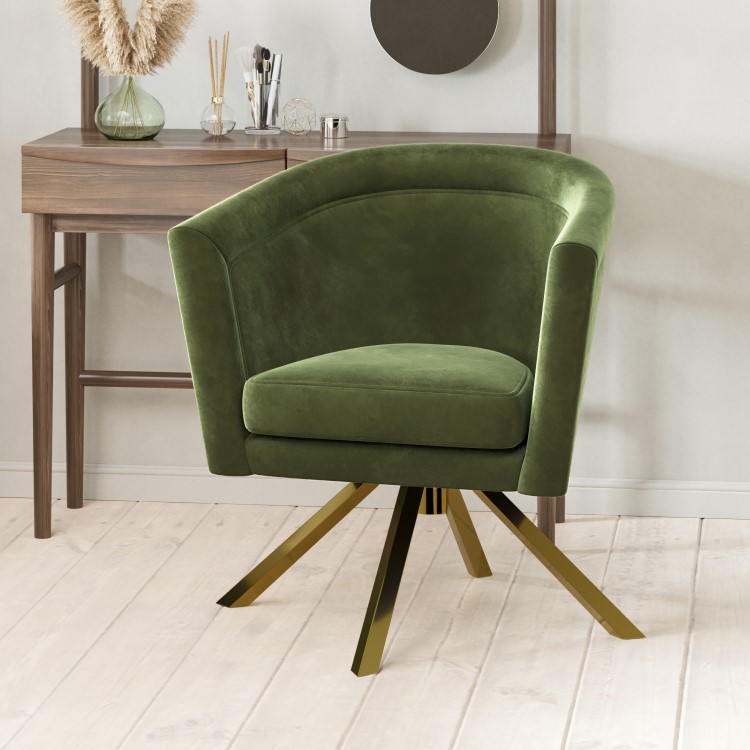 Green Velvet Swivel Office Chair without Wheels - Blaire