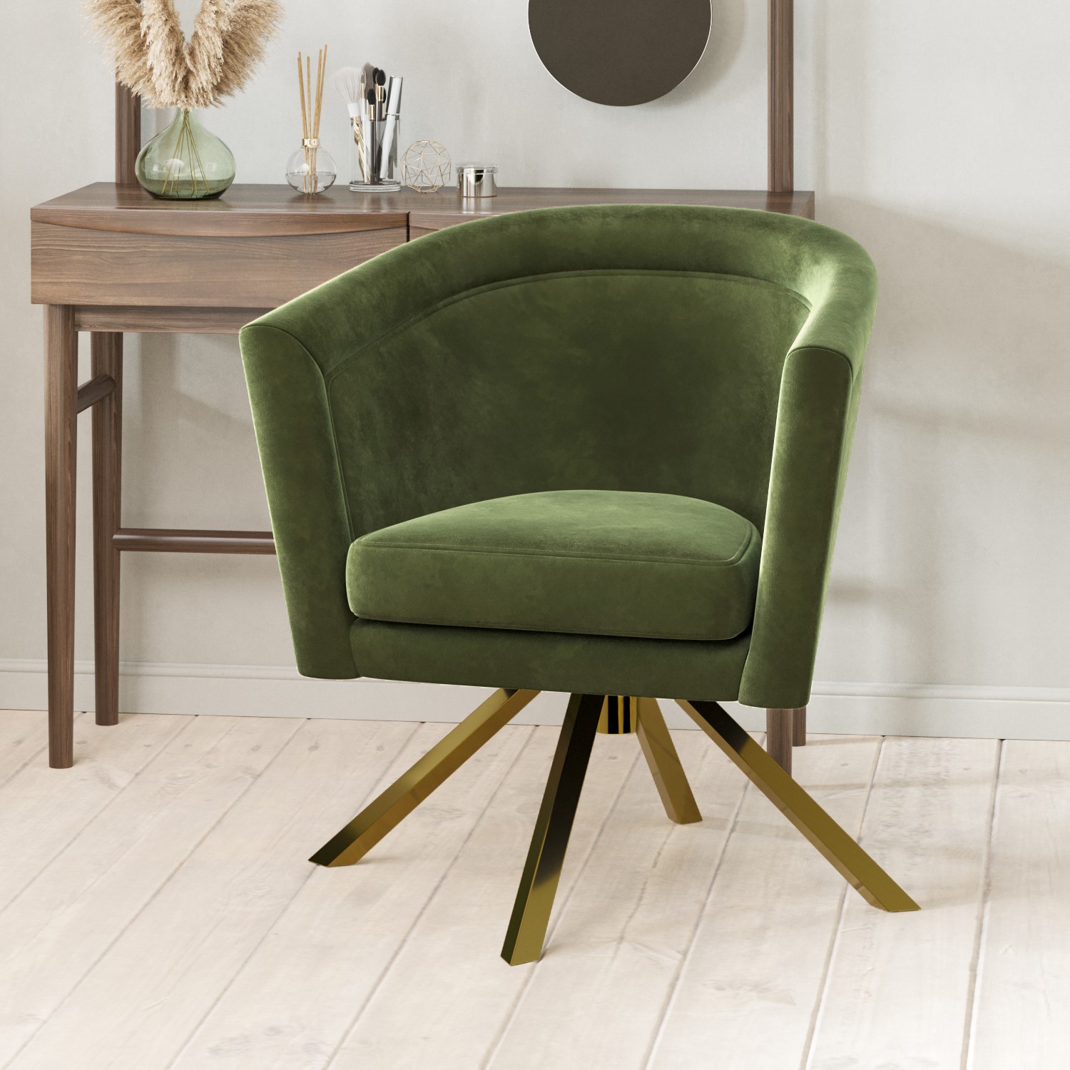 Photo of Green velvet swivel dressing table chair - blaire