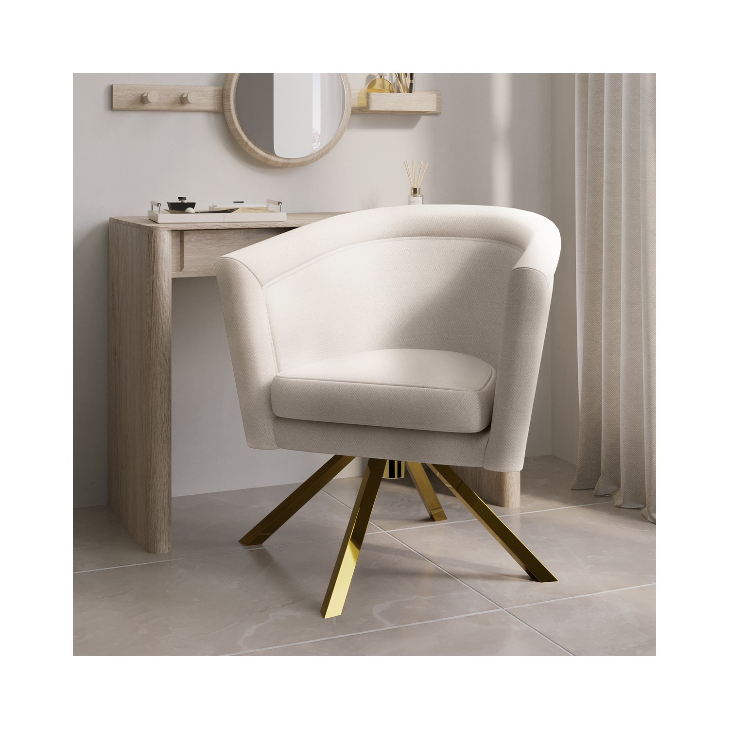 Photo of Cream velvet swivel dressing table chair - blaire