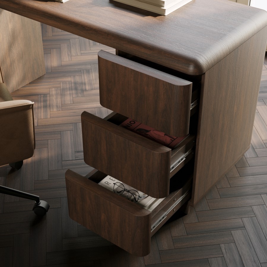 Dark Wood Modern Office Desk with Drawers - Banks