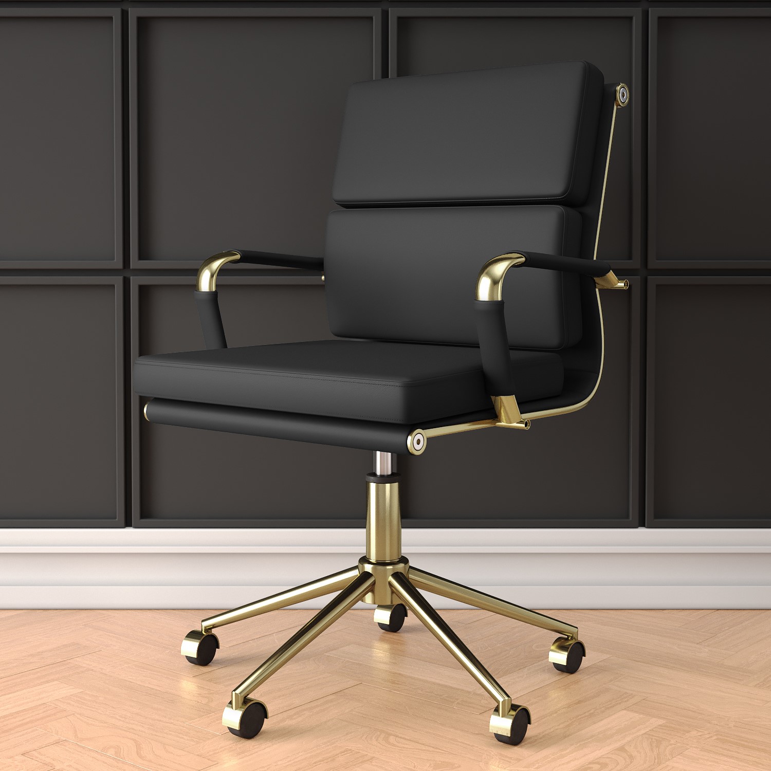 Photo of Black faux leather swivel office chair - benson