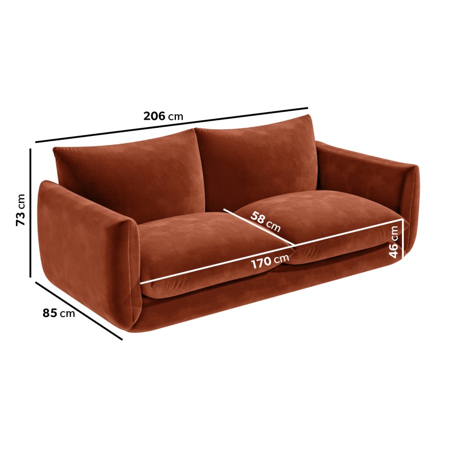 GRADE A1 - Burnt Orange Velvet 3 Seater Sofa - Bodi