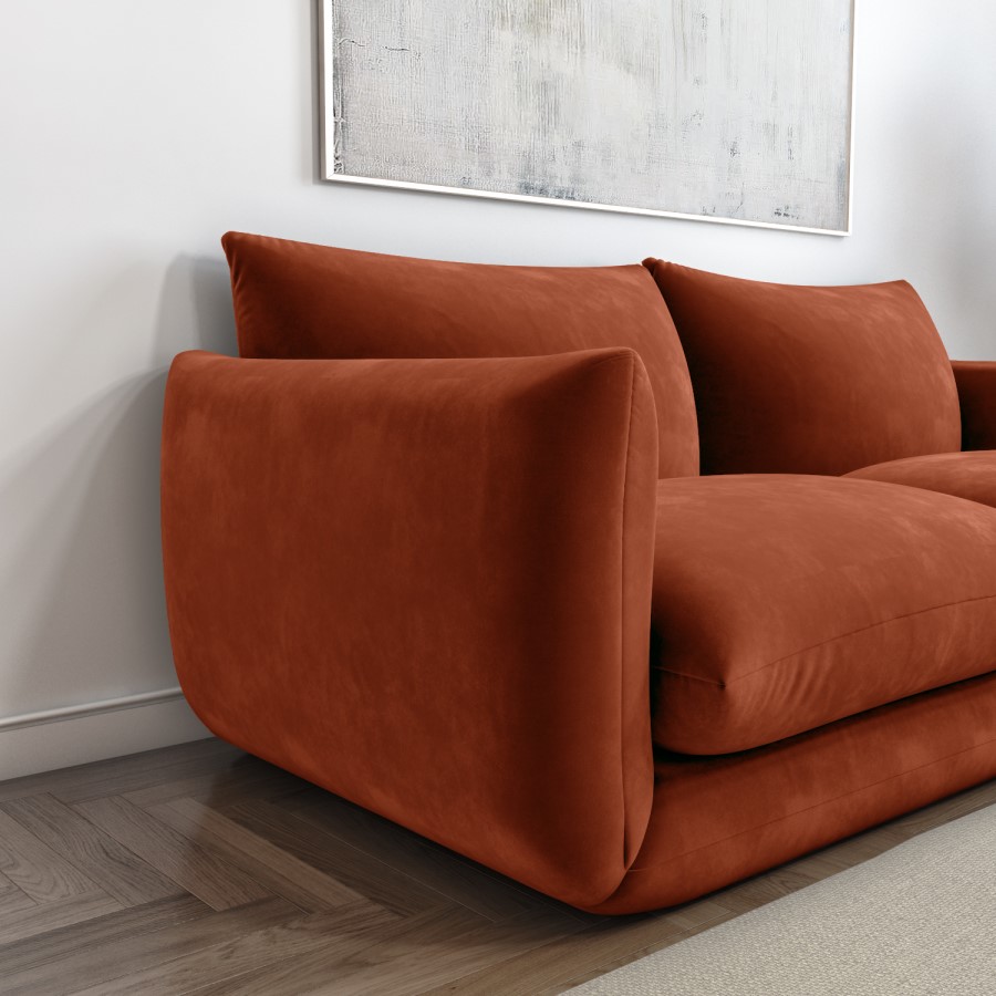 GRADE A1 - Burnt Orange Velvet 3 Seater Sofa - Bodi