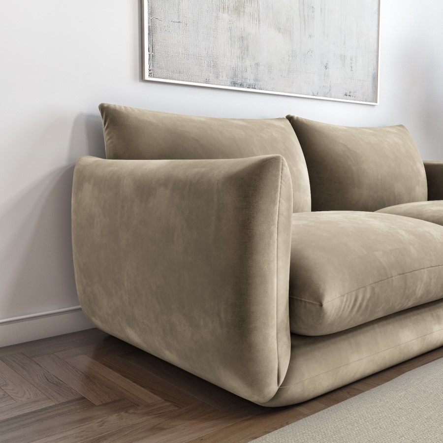 GRADE A1 - Low Curved 3 Seater Sofa in Mink Velvet - Bodi