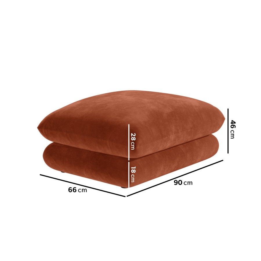 Large Burnt Orange Velvet Footstool - Bodi