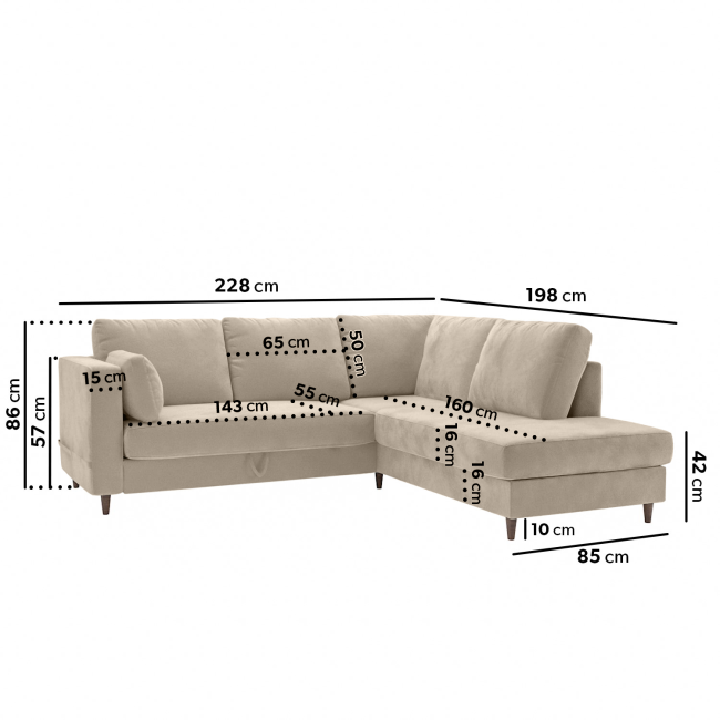 Cream Fabric Corner Sofa Bed with Storage - Seats 4 - Boe