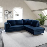 GRADE A2 - Navy Velvet Corner Sofa Bed with Storage - Seats 4 - Boe
