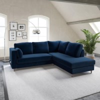 Navy Velvet Right Hand Corner Sofa Bed with Storage - Seats 4 - Boe