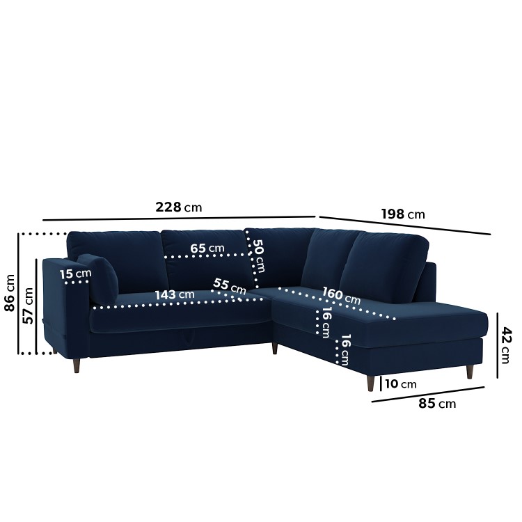 ALMOST PERFECT - Navy Velvet Right Hand Corner Sofa Bed with Storage - Seats 4 - Boe