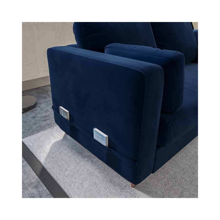 GRADE A2 - Navy Velvet Corner Sofa Bed with Storage - Seats 4 - Boe