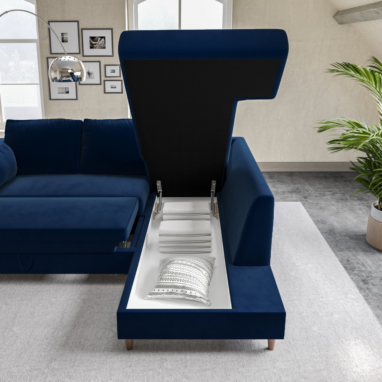 ALMOST PERFECT Navy Velvet Right Hand Corner Sofa Bed With Storage almost-perfect-navy-velvet-right-hand-corner-sofa-bed-with-storage