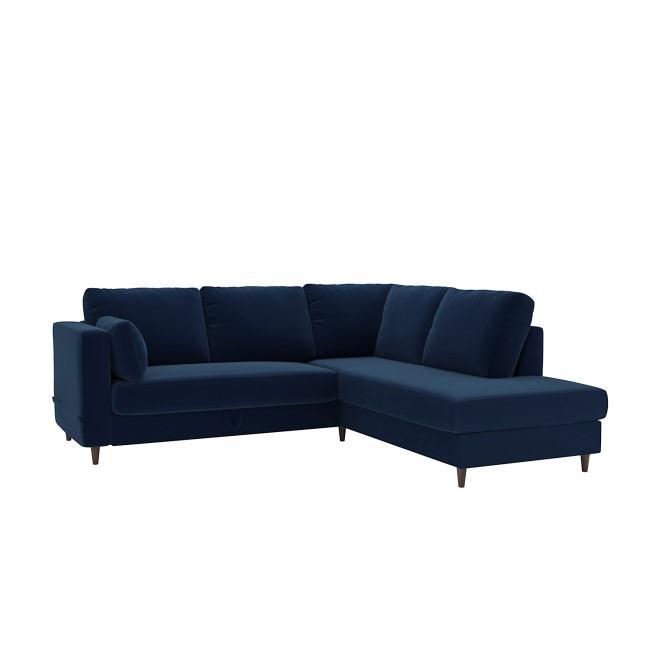 Navy Blue Velvet Right Hand Corner Sofa Bed with Storage - Seats 4 - Boe