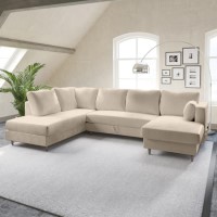 Beige Woven U Shape Sofa Bed with Storage - Seats 6 - Boe