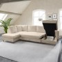 Beige Woven U Shape Sofa Bed with Storage - Seats 6 - Boe