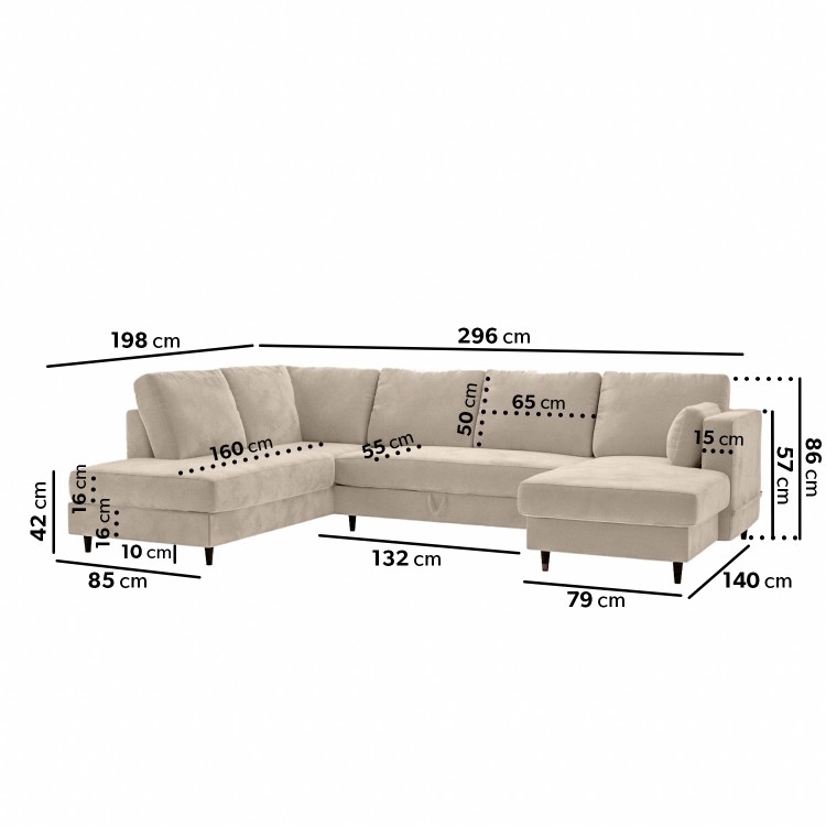 Beige Woven U Shape Sofa Bed with Storage - Seats 6 - Boe