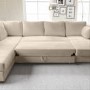 Beige Woven U Shape Sofa Bed with Storage - Seats 6 - Boe