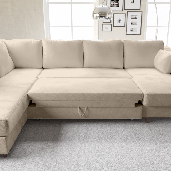 Beige Woven U Shape Sofa Bed with Storage - Seats 6 - Boe