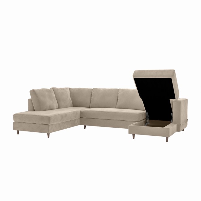 Beige Woven U Shape Sofa Bed with Storage - Seats 6 - Boe