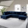 ONLY OPENED - Navy Blue Velvet U-Shaped Left Hand Sofa Bed with Storage - Seats 6 - Boe