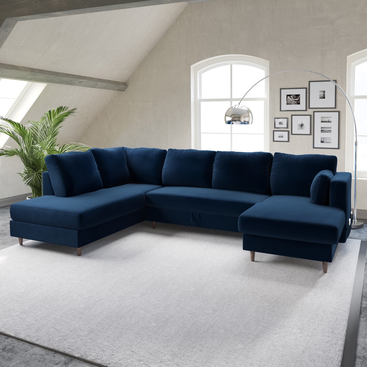 Photo of Navy velvet u shape sofa bed with storage - seats 6 - boe