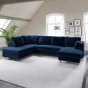 BOE004 Navy Blue Velvet U-Shaped Left Hand Sofa Bed with Storage - Seats 6 - Boe