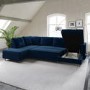 ONLY OPENED - Navy Blue Velvet U-Shaped Left Hand Sofa Bed with Storage - Seats 6 - Boe