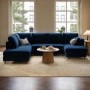 6 Seater Pull-Out U-Shape Sofa Bed with Storage in Navy Blue Velvet - Boe