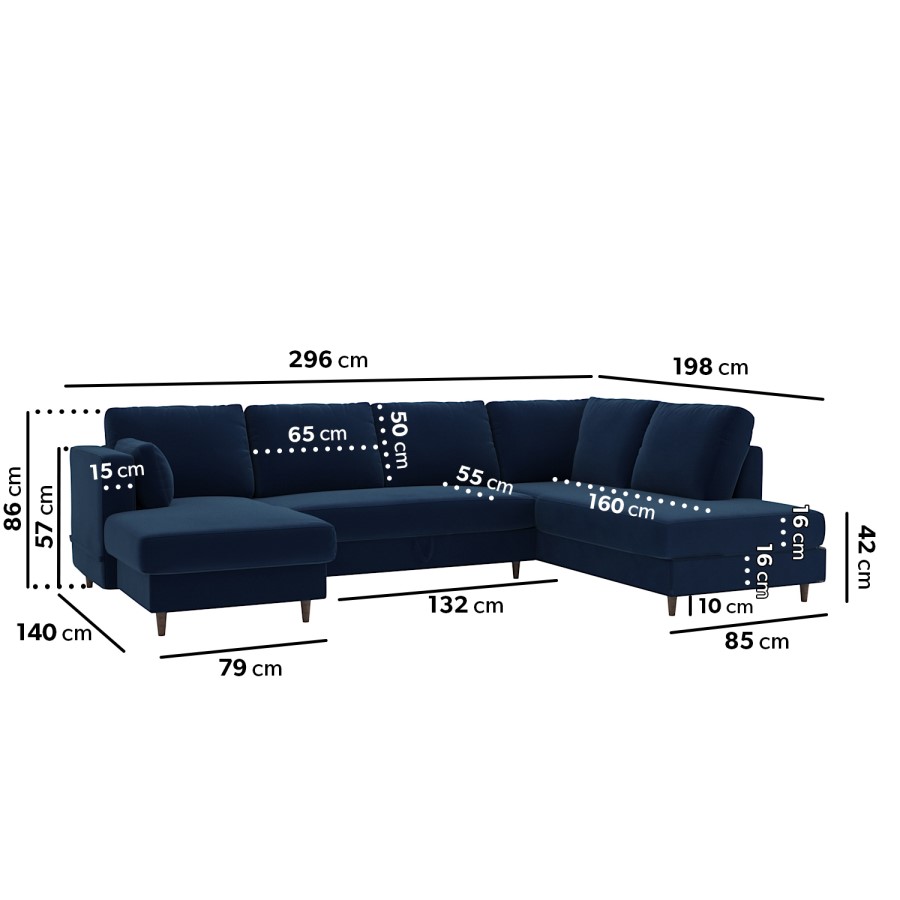 GRADE A2 - 6 Seater U Shaped Corner Sofa Bed with Storage in Navy Velvet - Left Hand Facing - Boe