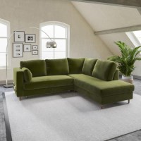 GRADE A1 - Olive Green Velvet L Shaped Sofa Bed with Storage - Seats 4 - Boe