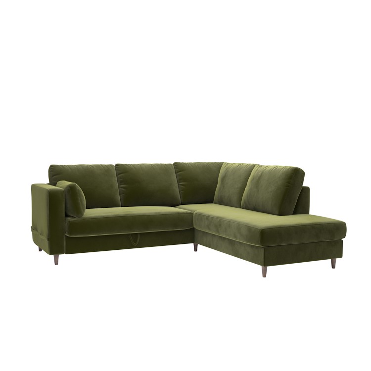 GRADE A1 - Olive Green Velvet L Shaped Sofa Bed with Storage - Seats 4 - Boe