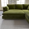 Olive Green Velvet L Shaped Sofa Bed with Storage - Seats 4 - Boe