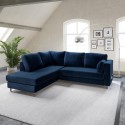 A2/BOE006 GRADE A2 - Navy Blue Velvet Left Hand Corner Sofa Bed with Storage - Seats 4 - Boe