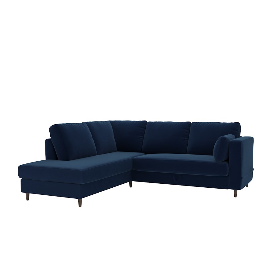 ONLY OPENED - Navy Velvet Left Hand Corner Sofa Bed with Storage - Seats 4 - Boe